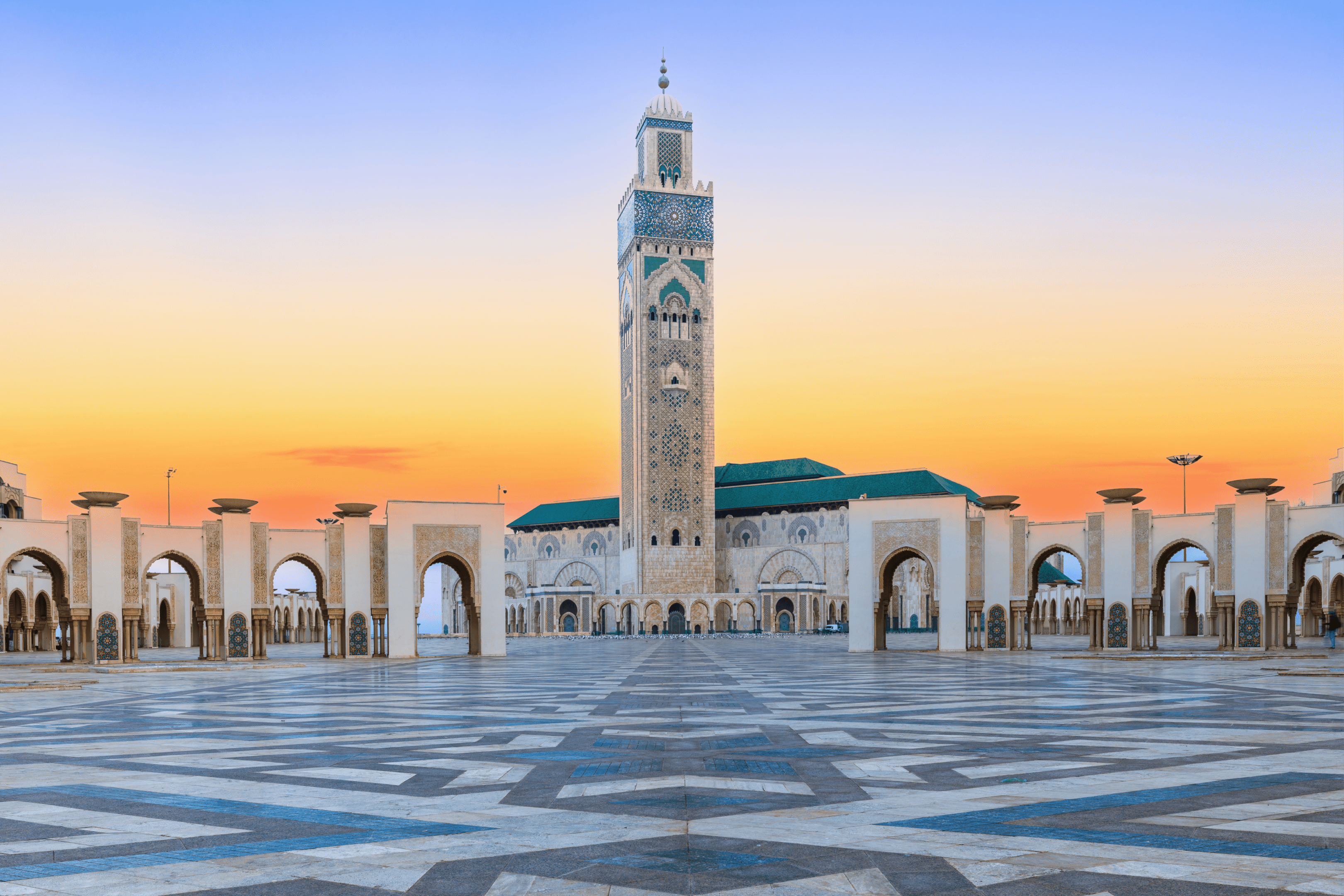 Hassan II Mosque during sunset