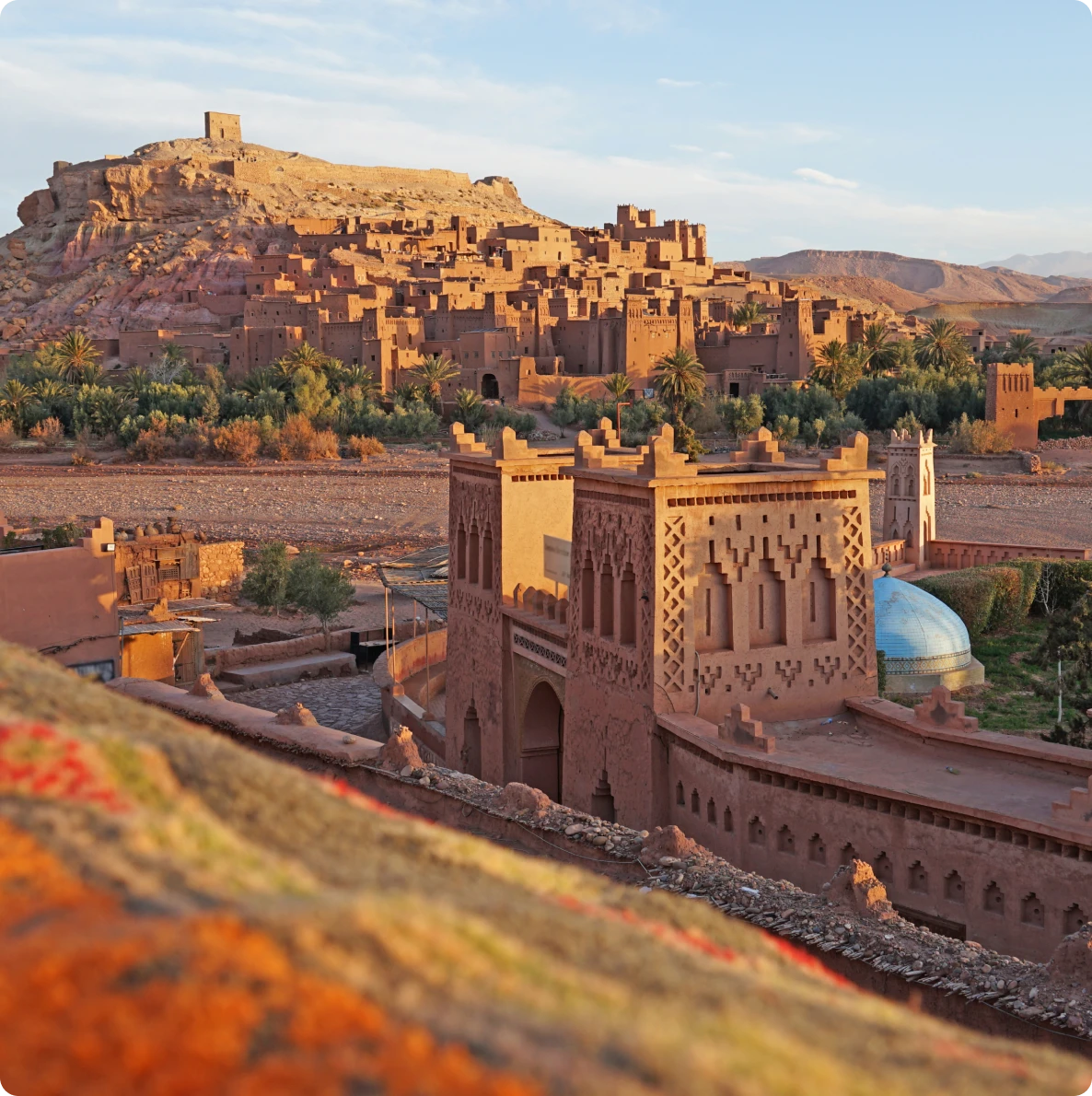 Historic Moroccan architecture at sunset