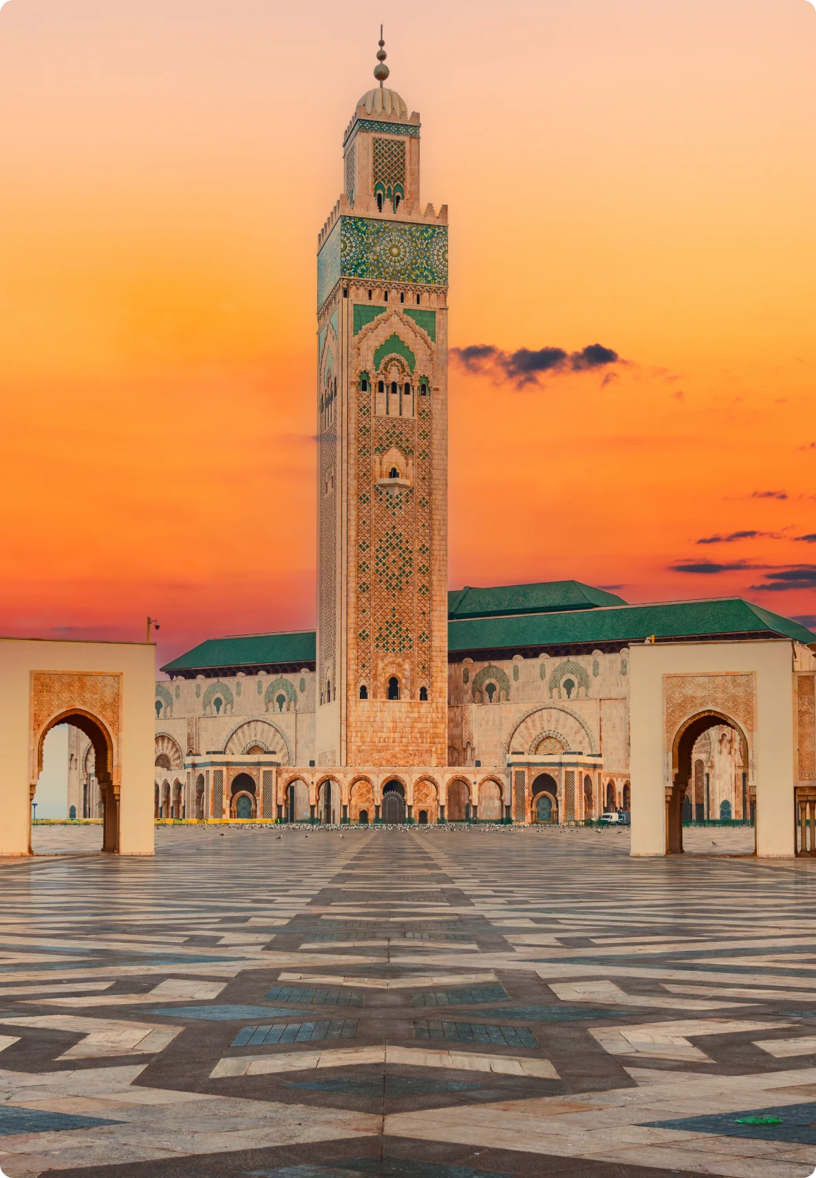 Ornate mosque architecture at dusk
