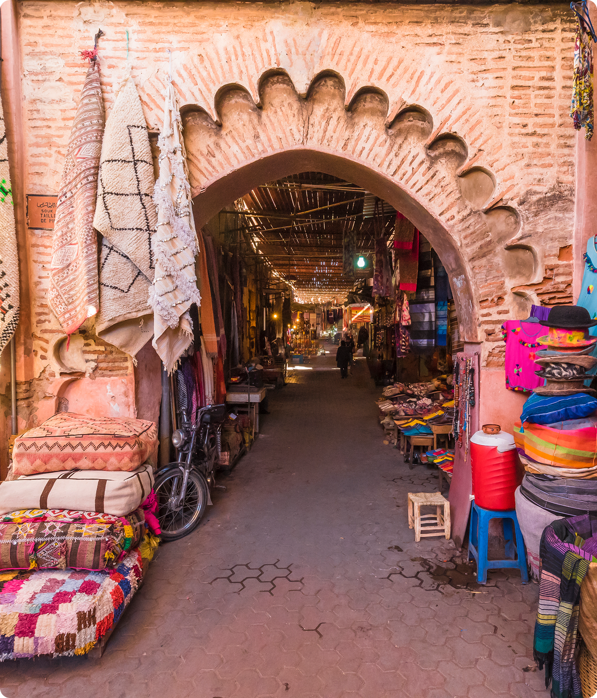 Colorful market street with archway